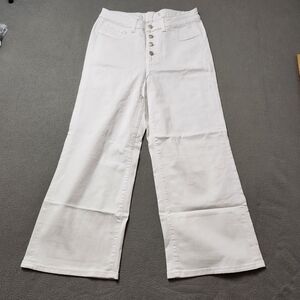 NWOT Denver Hayes white exposed Button fly high rise wide leg crop jeans Sz 12